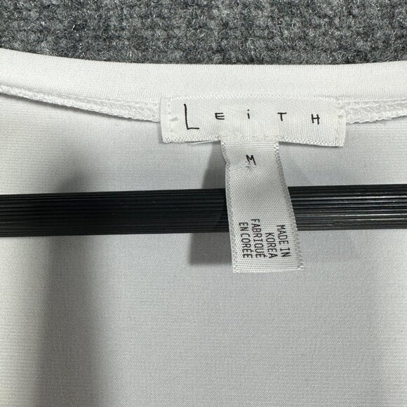 Leith Top Womens Medium White Stretch Knit Tee 3/4 Sleeve Ruched Side NEW - Picture 5 of 8